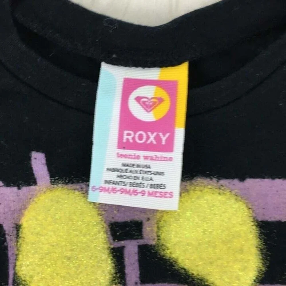 Roxy 6-9 months black cotton shirt short sleeve t-shirt graphic smiley face